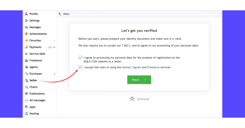 Registering as a Seller for providing signals