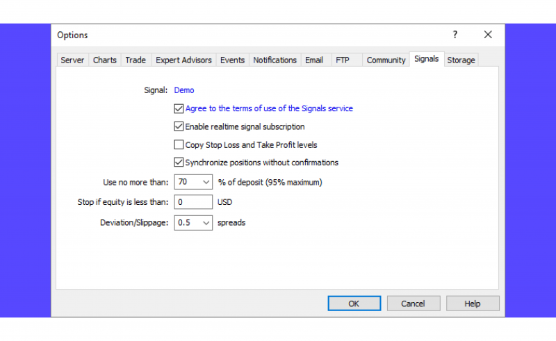 Signal tab in MT5