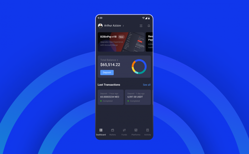 B2Core Android App's Dashboard