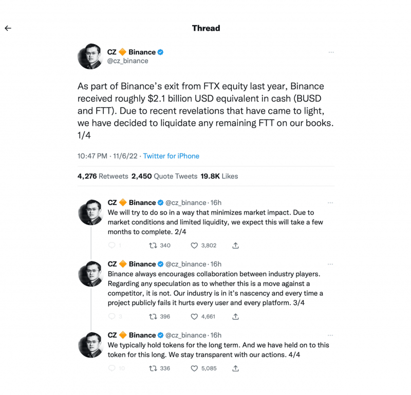 CZ Binance statement Twitter