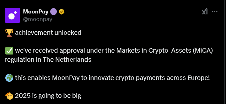 MoonPay licensed in Netherlands